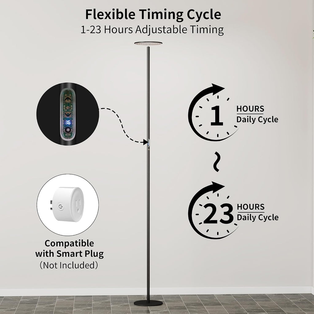 chiphy 85' Full Spectrum Plant Light for Indoor Plants, 40W Grow Light with 1-23 Hours Timer, 10 Dimmable Brightness, Height Adjustable, Aluminum Standing Grow Lamp, Ideal for Indoor Large Tall Plants