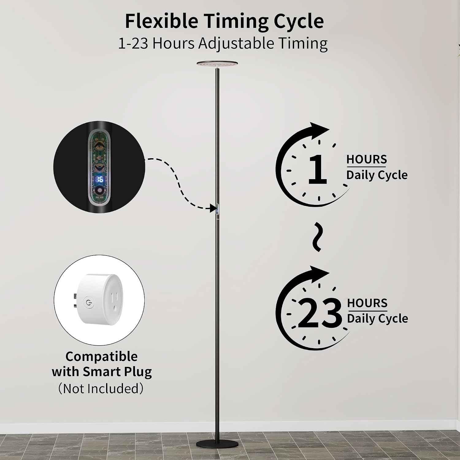 chiphy 85' Full Spectrum Plant Light for Indoor Plants, 40W Grow Light with 1-23 Hours Timer, 10 Dimmable Brightness, Height Adjustable, Aluminum Standing Grow Lamp, Ideal for Indoor Large Tall Plants