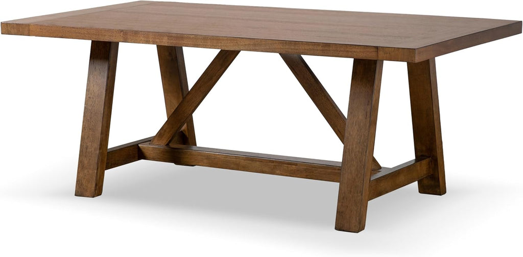 Furniture of America Zephyrine Rustic Solid Wood 76-inch Rectangle Dining Table with Trestle Base, Seats up to 6, Easy Assembly, for Home, Kitchen, Living Room, Brown