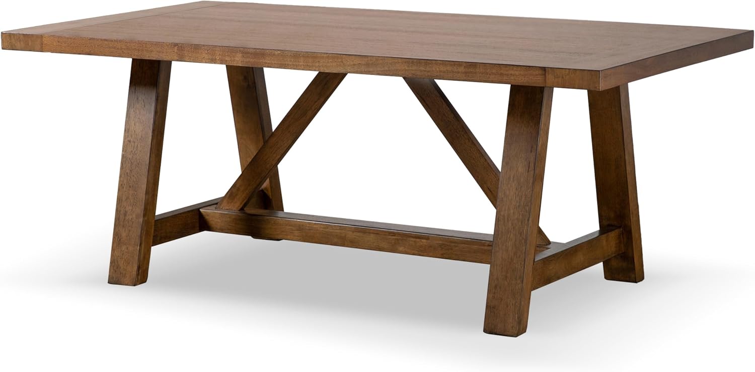 Furniture of America Zephyrine Rustic Solid Wood 76-inch Rectangle Dining Table with Trestle Base, Seats up to 6, Easy Assembly, for Home, Kitchen, Living Room, Brown
