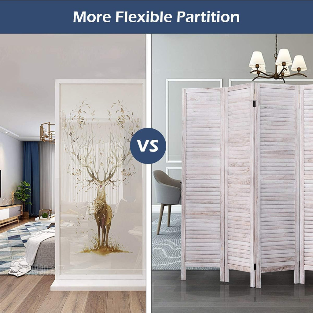 Giantex 6 Panel Wood Room Divider, 5.6 Ft Tall Oriental Folding Freestanding Partition Privacy Room Dividers Screen for Home, Office, Restaurant, Bedroom (White)