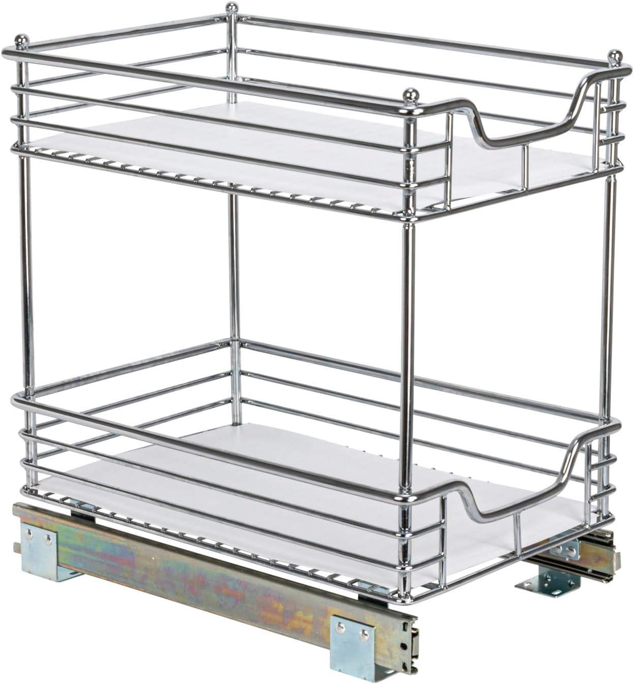 Household Essentials Glidez 2‑Tier Multipurpose Large Chrome‑Plated Steel Pull‑Out/Slide‑Out Under Cabinet Organizer with Plastic Liner, Chrome Finish
