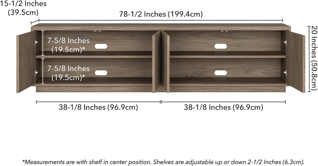 Henn&Hart Fluted TV Stand for TVs up to 85' with 2 Concealed Ribbed Storage Cabinets and Adjustable Shelves for Living Room, Family Room, or Office, Weathered Gray