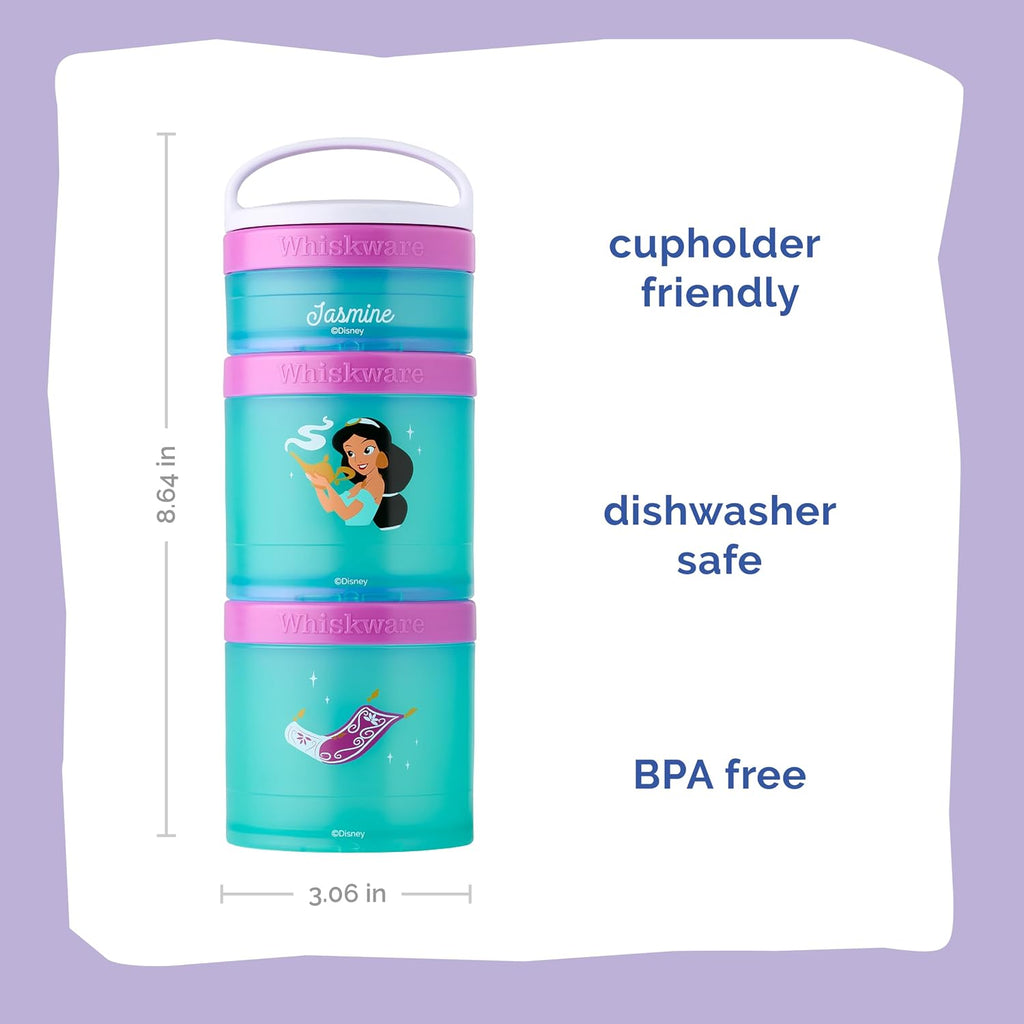 Whiskware Disney Princess Aladdin, Stackable Snack Containers for Kids, 3 Stackable Snack Cups for School or Travel, Backpack and Cupholder Friendly, Jasmine and Magic Carpet (Pack of 12)