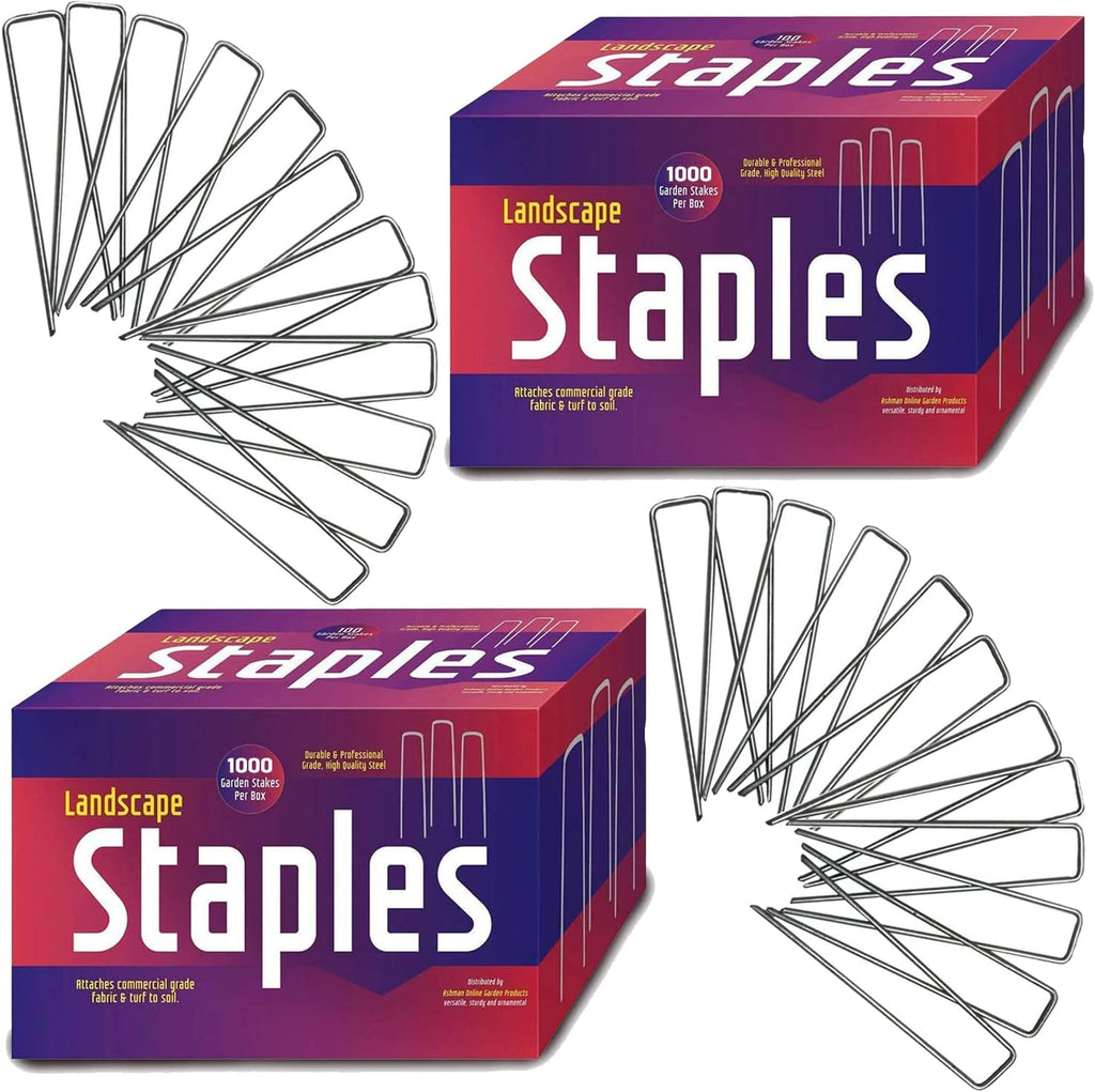 Ashman Garden Stakes (1000 Counts in 2 Packs), Galvanized Landscape Staples and Fence Stake Heavy Duty