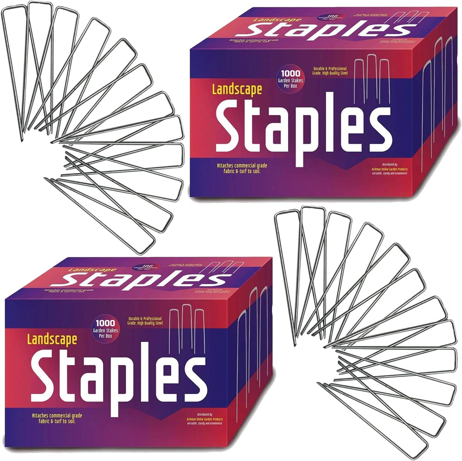 Ashman Garden Stakes (1000 Counts in 2 Packs), Galvanized Landscape Staples and Fence Stake Heavy Duty