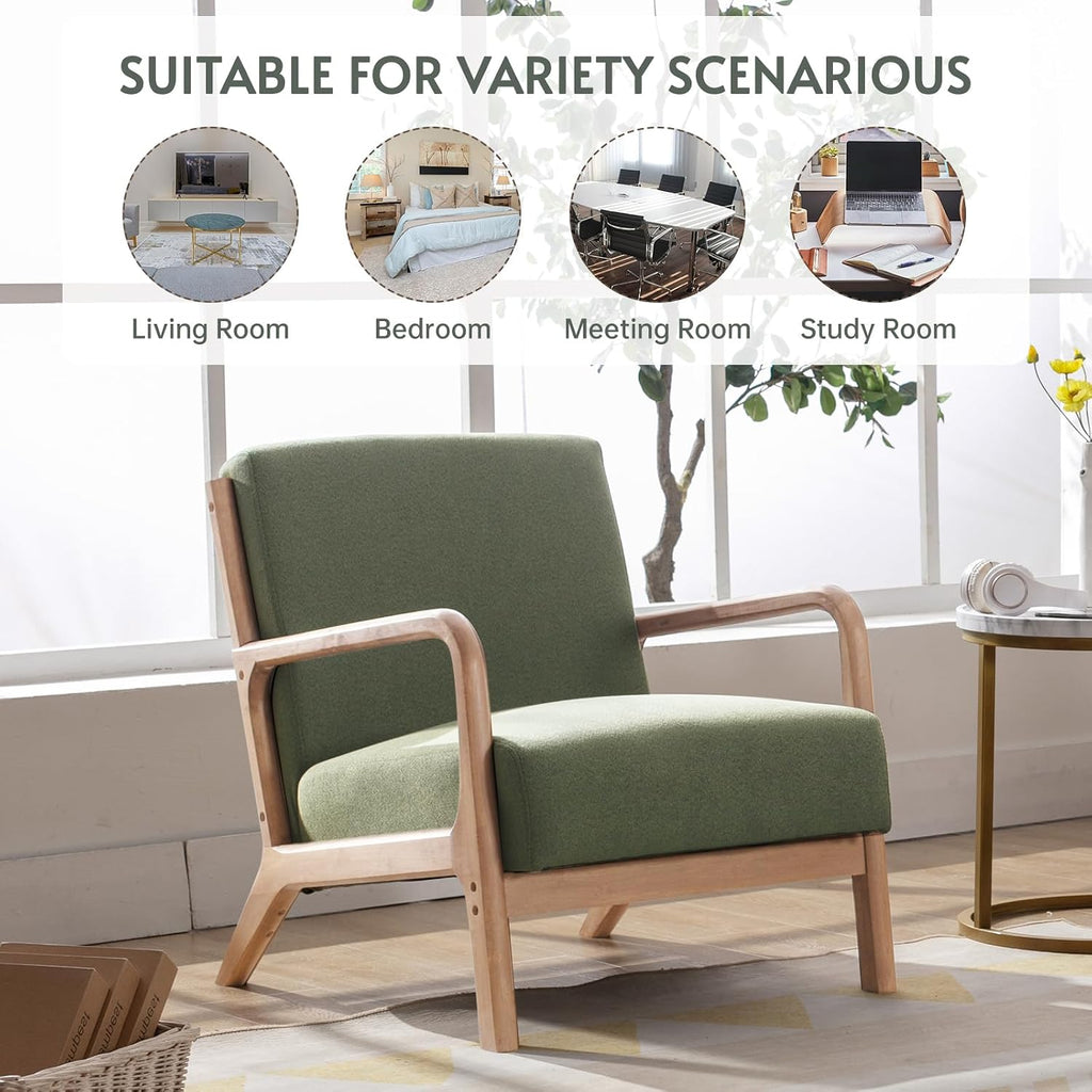 ANJ Mid Century Modern Accent Chairs Set of 2, Comfy Fabric Reading Chair with Solid Wood Frame, Easy Assembly Armchair for Living Room Blackish Green 2