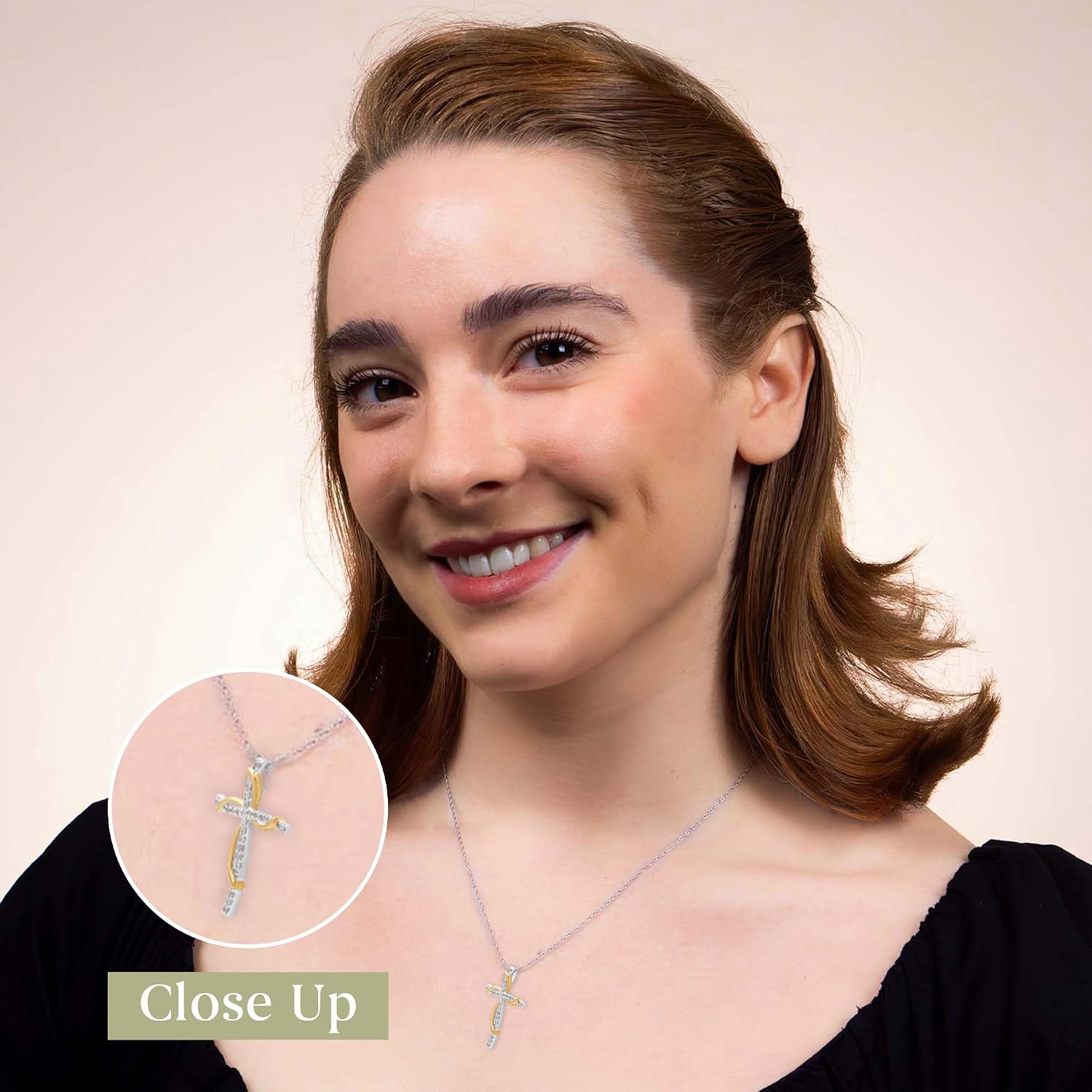 GILDED 14K Yellow Gold over 925 Sterling Silver Necklace for Women with Natural Diamond and Twist Cross Pendant, 14K Gold Plated over Sterling Silver, 925 Sterling Silver, 18' Cable Chain, 1/4 Carat Total Weight Diamonds & Elegant Gift Box Included