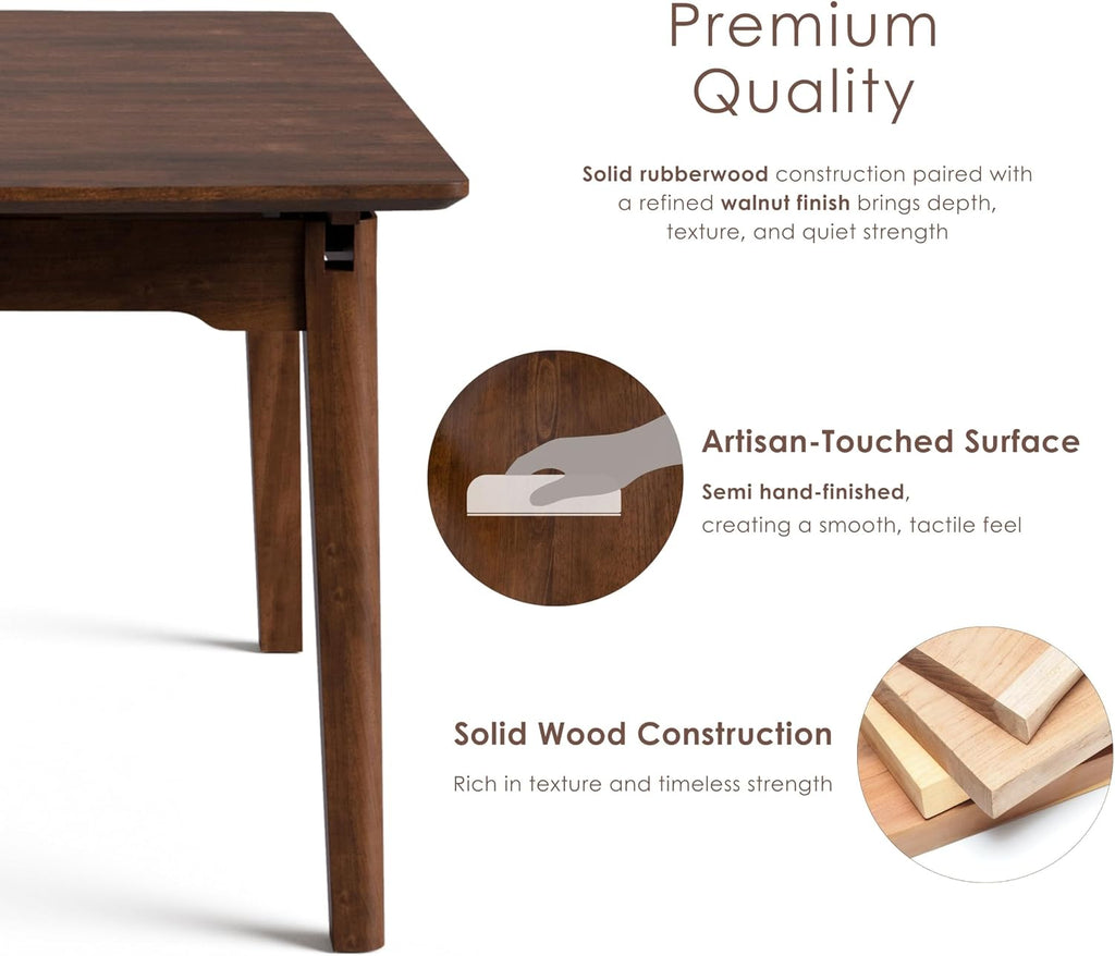 Furniture of America Nazaen Modern Solid Wood 63.9-inch Extendable Rectangular Dining Table with Pop-Up Mechanism, Self-Storing Leaf for Home Kitchen, Dinettes, Rich Walnut