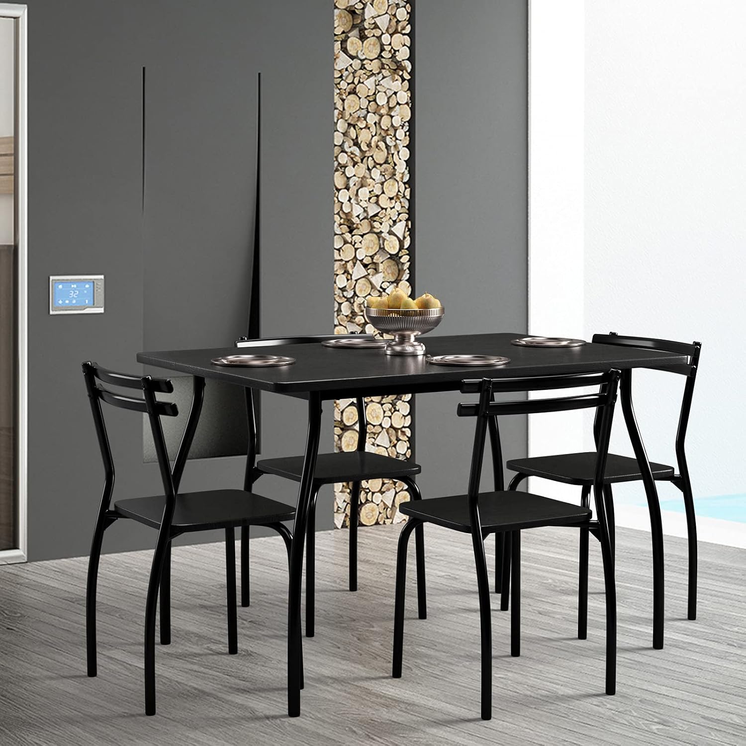 COSTWAY 5-Piece Dining Set Table and 4 Chairs Home Kitchen Room Breakfast Furniture Black