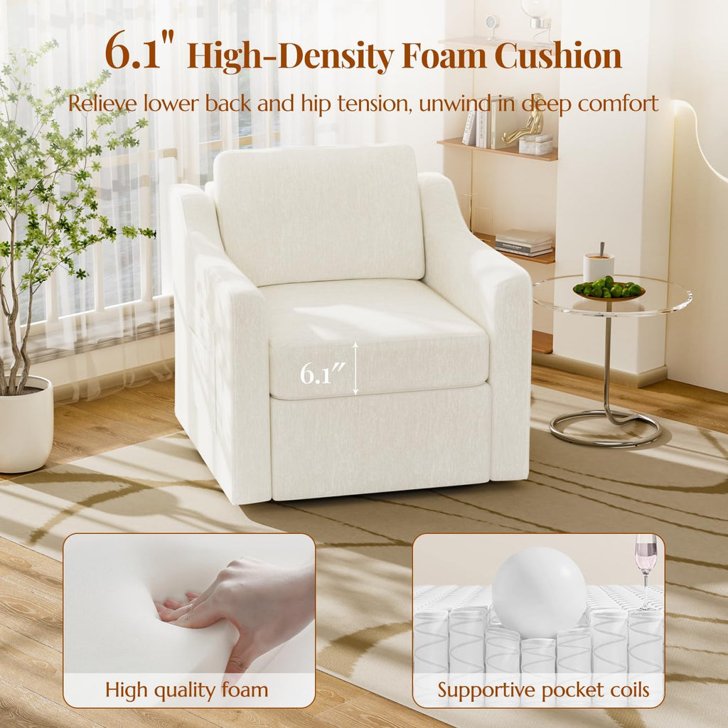 360° Swivel Accent Chair Set of 2, Large Comfy Reading Chairs, Square Single-Seat Armchair Upholstered Sofa for Reading, Nursery, Living Room, Bedroom, Lounge, Hotel, Beige
