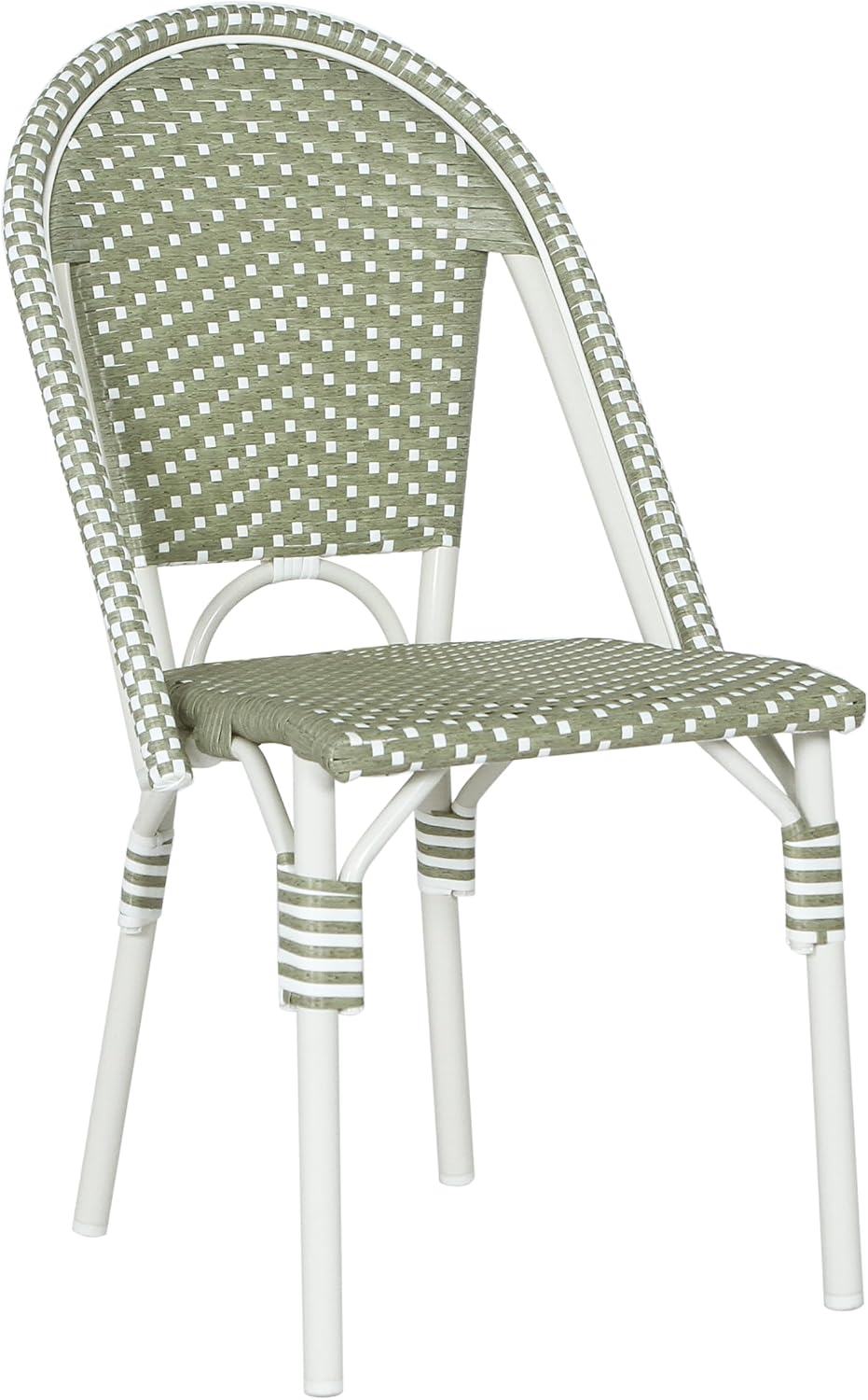Christopher Knight Home Philomena Outdoor French Bistro Chairs Set of 2, Aluminum Patio Dining Chairs Set of 2, PE Rattan Patio Furniture Amrless Accent Chair for Garden/Backyard/Balcony, Green+White