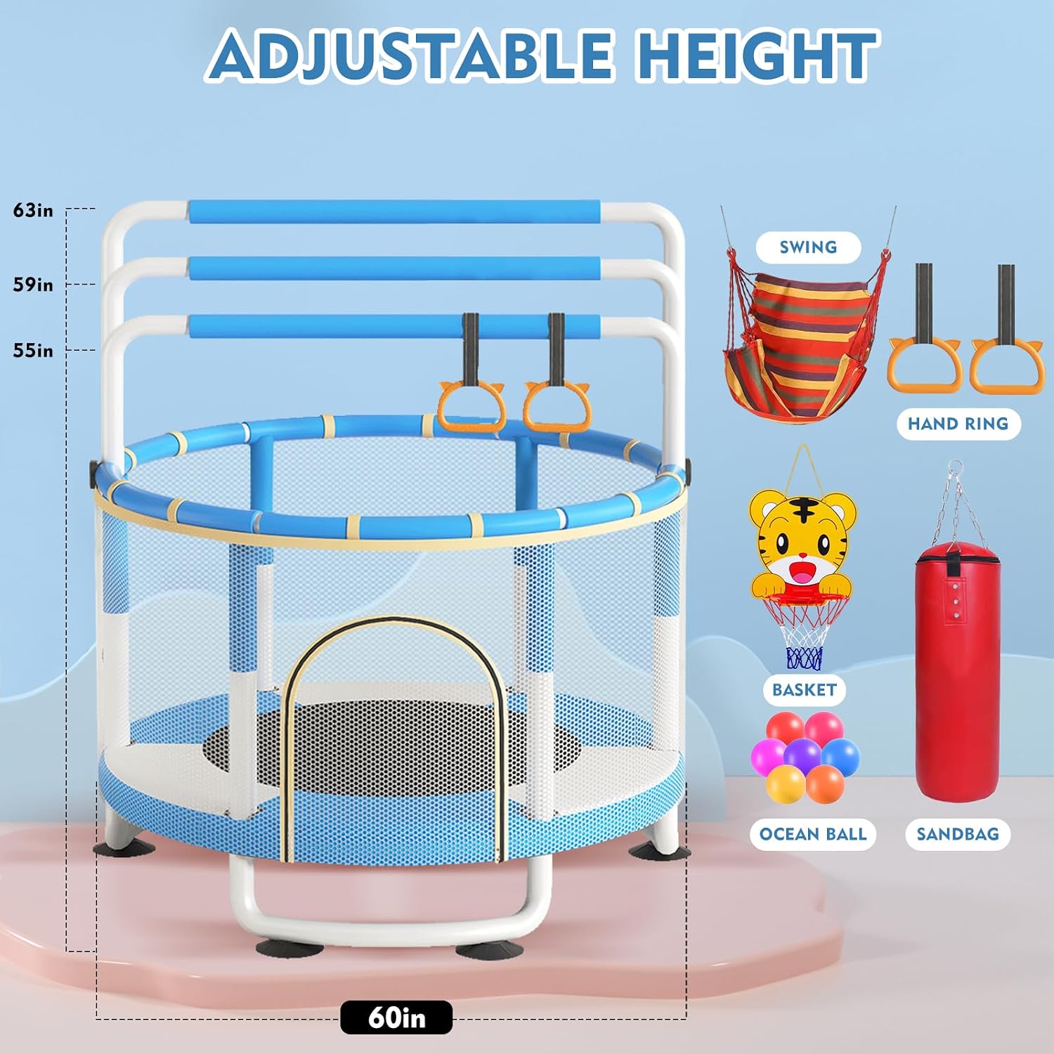 5FT Trampoline for Kids Baby Toddler, 60'' Indoor/Outdoor Kids & Adults Trampoline with Enclosure Net for Boys Girls Christmas Birthday Gifts
