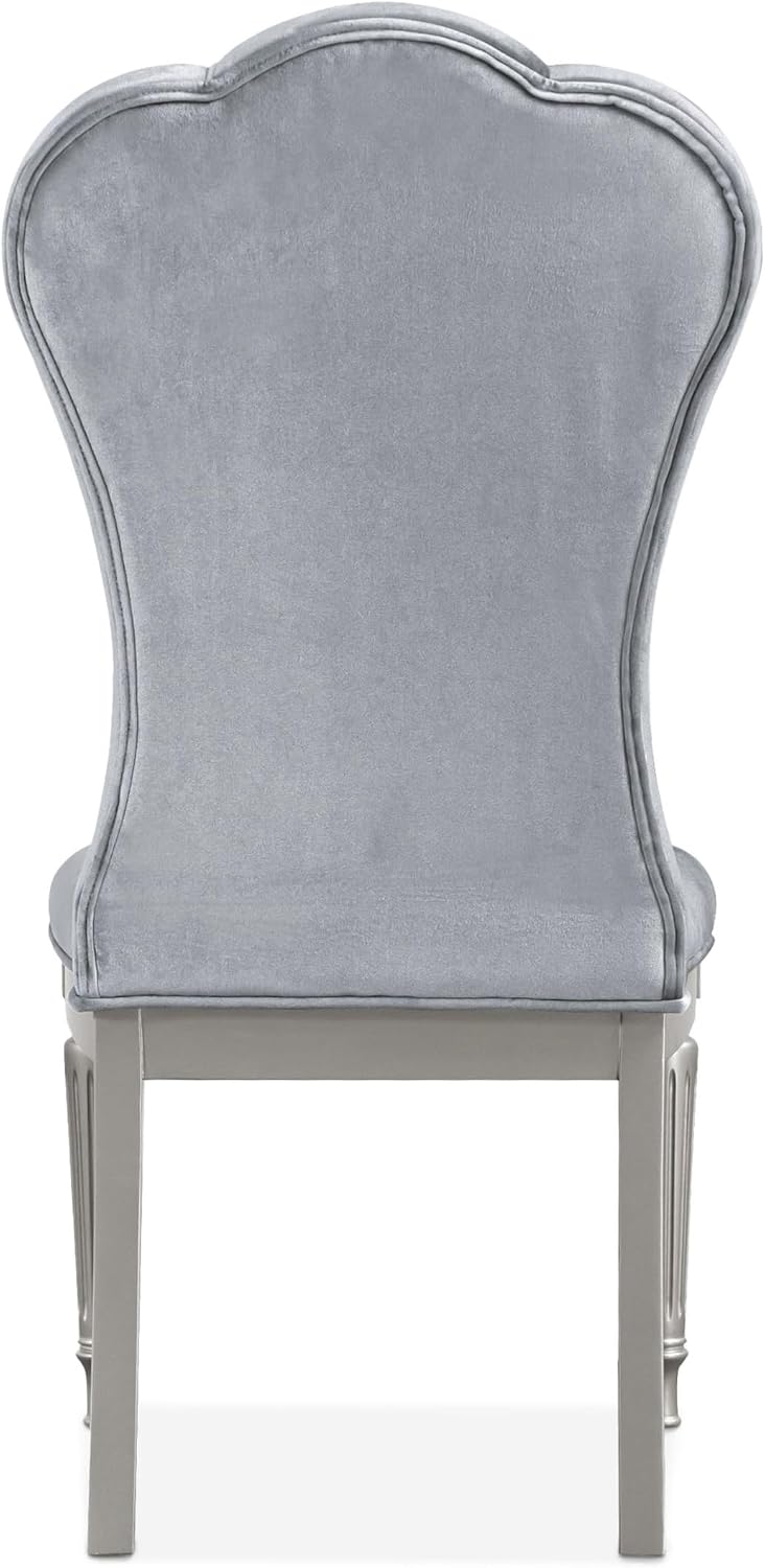 Furniture of America Seabliss Glam Solid Wood 5 Piece Dining Table Set with Upholstered Chairs, Turned Fluted Legs Design, Seats up to 4, for Home, Kitchen, Living Room, Silver