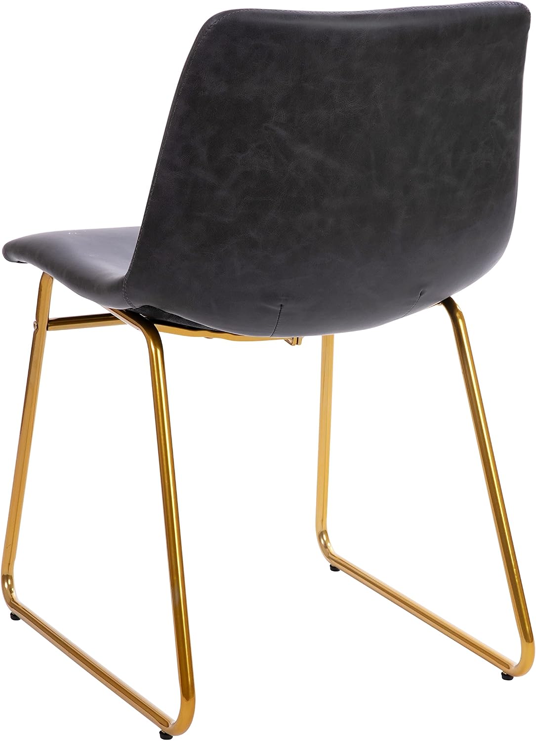 Flash Furniture Butler 18' LeatherSoft Dining Table Height Chairs, Mid-Century Modern Bucket Style Dining Chairs, Set of 2, Dark Gray/Gold