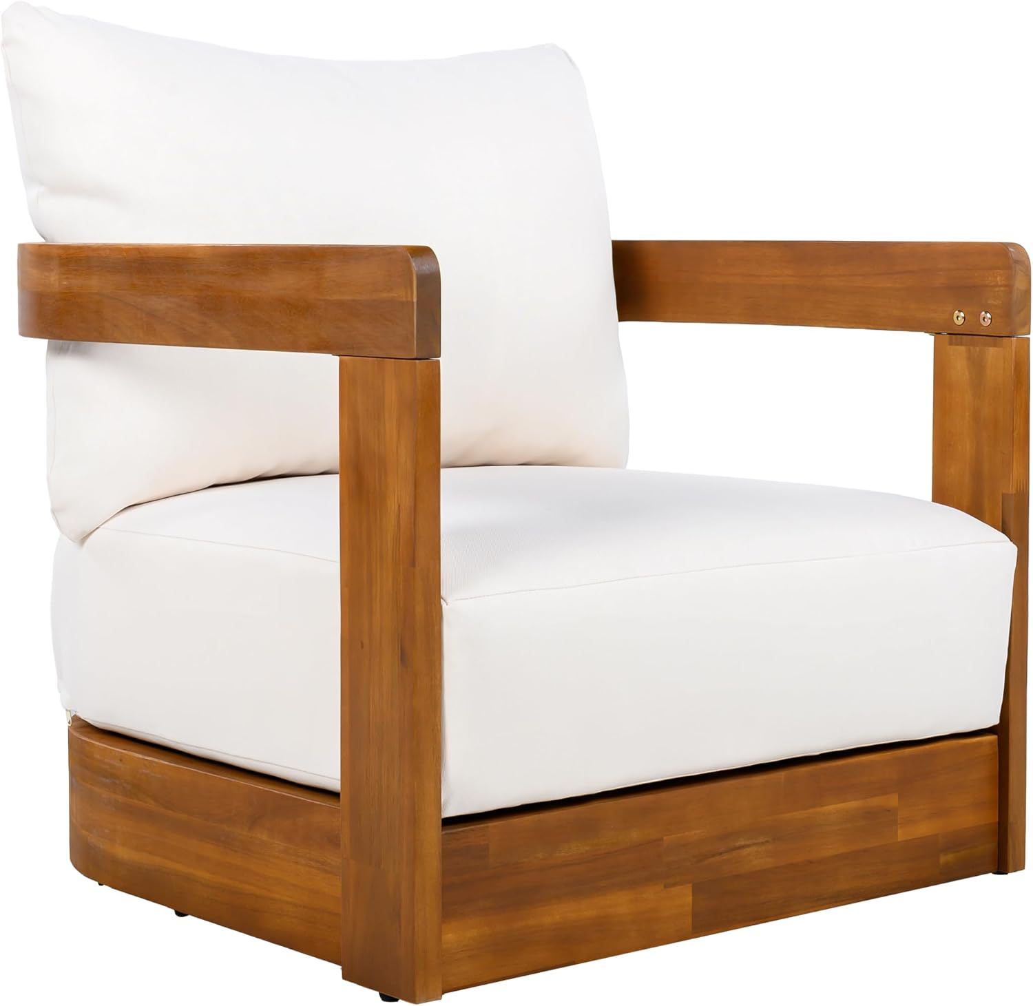 Christopher Knight Home Chloe Acacia Wood Lounge Chair Outdoor Set of 2, Curved Tub Design Accent Chairs with Weather Resistant Cushion, Comfy Low Profile Reading Seating for Backyard, Teak+ Beige