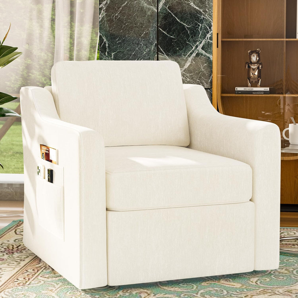 360° Swivel Accent Chair, Large Comfy Reading Chair, Square Single-Seat Armchair Upholstered Sofa for Reading, Nursery, Living Room, Bedroom, Lounge, Hotel, Beige