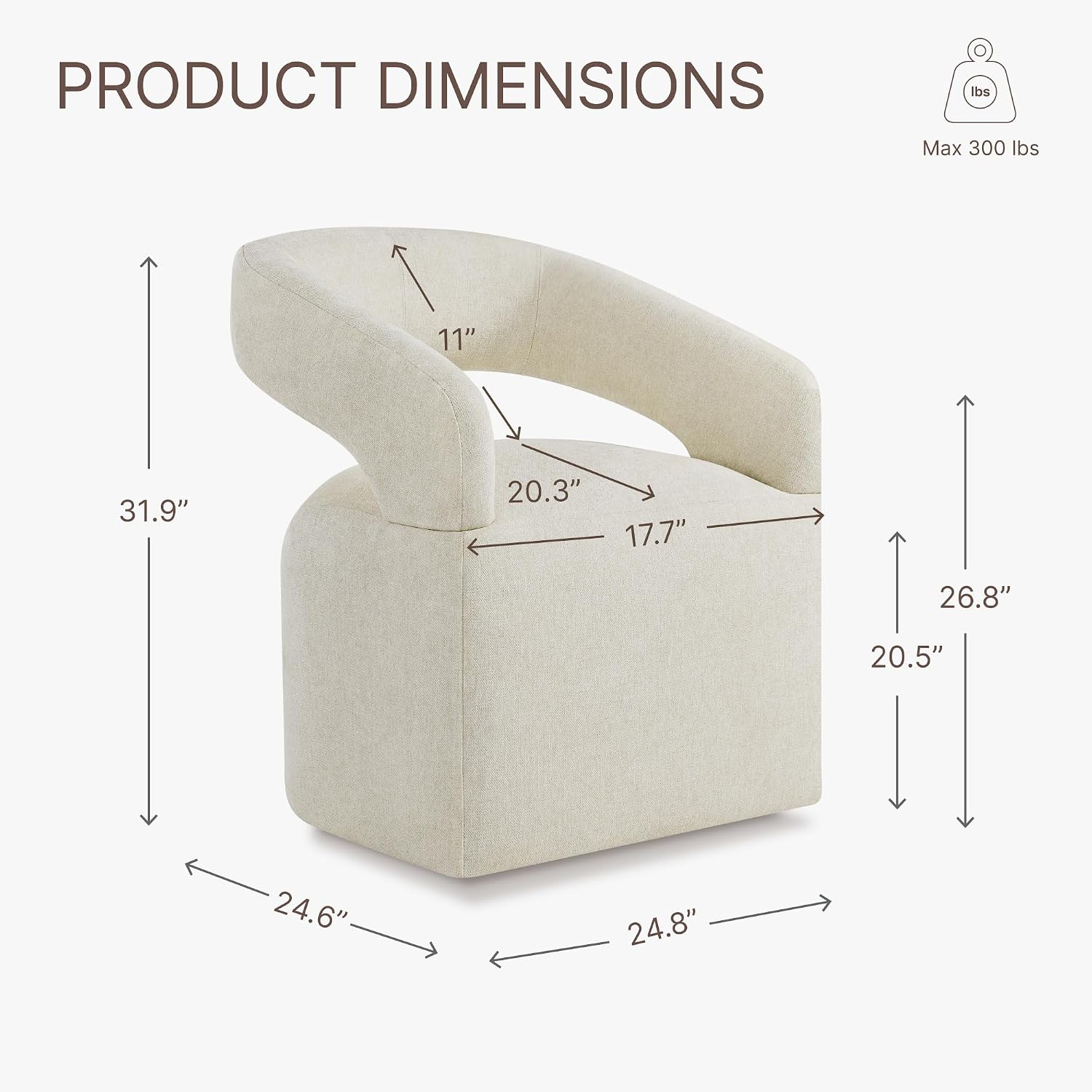 KISLOT Upholstered Dining Chairs with Casters Easy Assembly Require Modern Barrel Armchair with Rollers for Diningroom Bedroom Livingroom Reading Room,Set of 2,Cream Beige