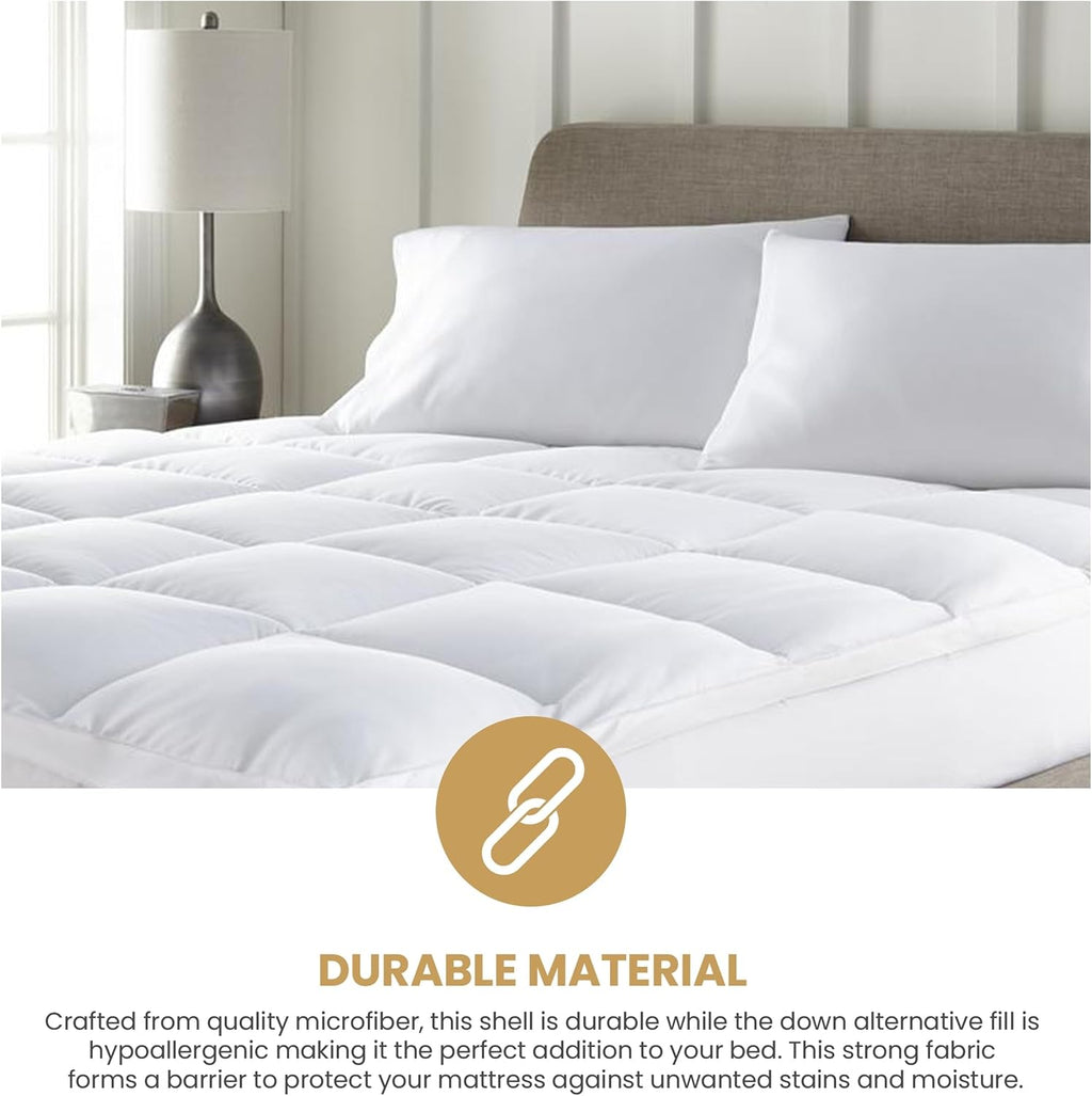 Superior Mattress Topper, Down Alternative, 2 Inch Deep Sized Bed Pillow Top, Comfort Pad, Fluffy Mattress-Topper Protector, Plush Cooling Extra Soft, Hotel Quality, California King, White