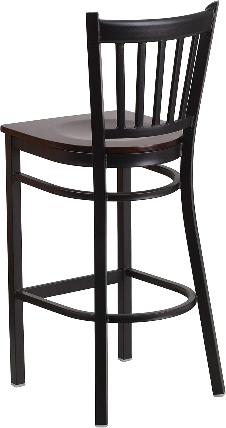 Flash Furniture HERCULES Series Black Vertical Back Metal Restaurant Barstool - Walnut Wood Seat (Pack of 2)