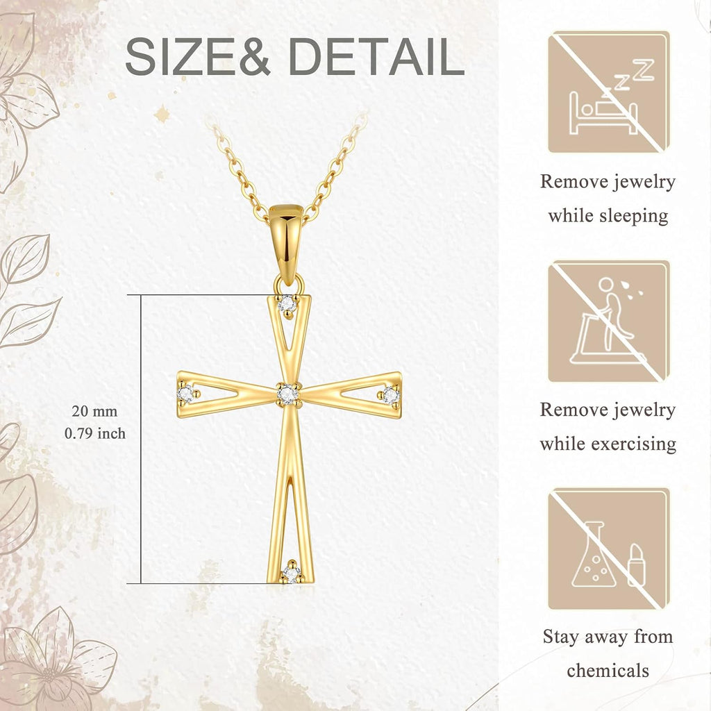 14K Gold Cross Necklace for Women, Real Yellow Gold Filigree Pommy Cross Pendant Necklace, Religion Jewelry for Girls Ladies Mom, 16'+1'+1'