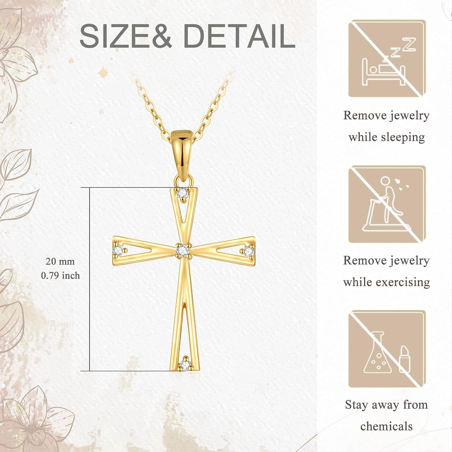14K Gold Cross Necklace for Women, Real Yellow Gold Filigree Pommy Cross Pendant Necklace, Religion Jewelry for Girls Ladies Mom, 16'+1'+1'