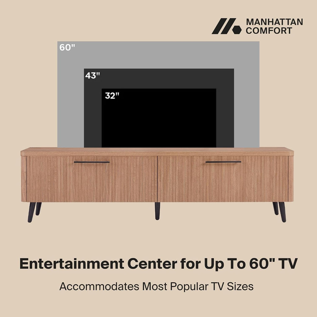 Manhattan Comfort Jodie 69' TV Stand with Wood Ribbed Drawers, Mid Century Modern Console Table for Televisions up to 60', Entertainment Center Storage Solution for Living Room, Maple