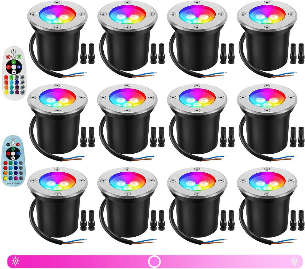 Low Voltage Landscape Lights Christmas 10W RGBW Warm White LED Well Landscape Lighting Waterproof Outdoor 12V-24V Pathway Deck Ground Garden RGB Christmas Well Lights (12)