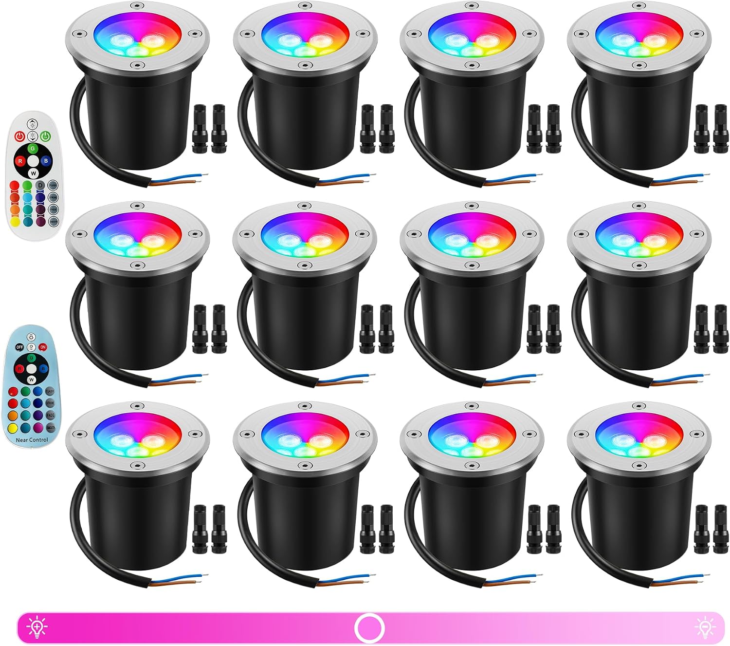 Low Voltage Landscape Lights Christmas 10W RGBW Warm White LED Well Landscape Lighting Waterproof Outdoor 12V-24V Pathway Deck Ground Garden RGB Christmas Well Lights (12)