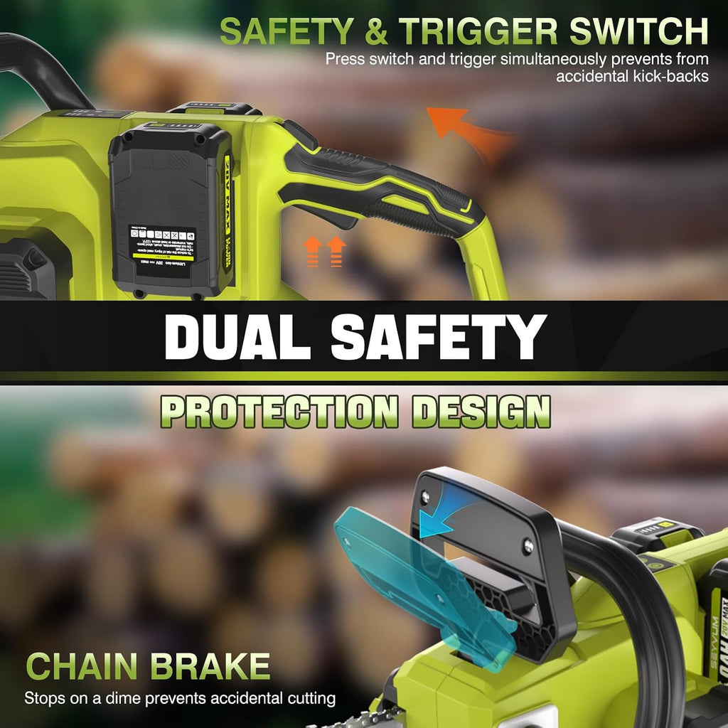 40V 16 Inch Chainsaw with 2 x 4.0Ah Batteries for Tree Felling, Firewood Cutting, Pruning
