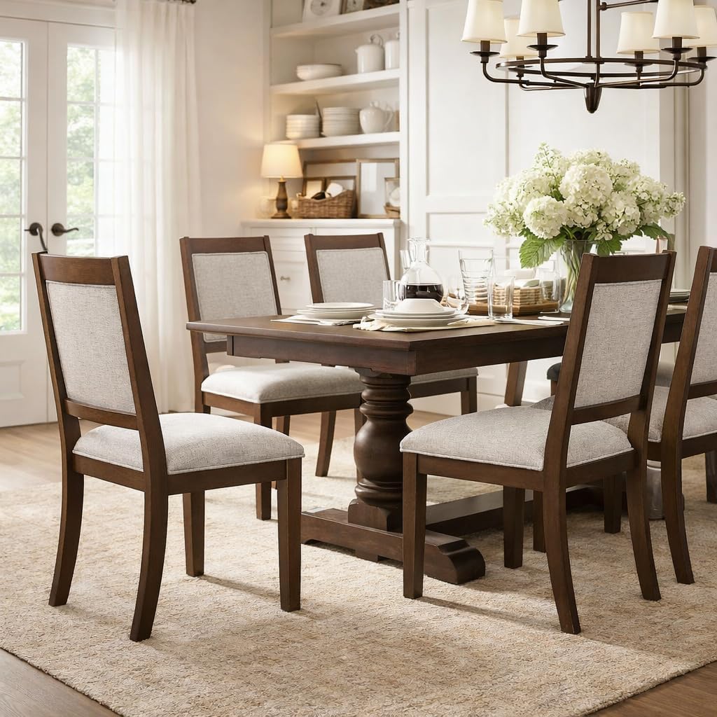 HomePop Open Back Upholstered Wood Frame Dining Chairs -Neutral Textured Solid (Set of 2)