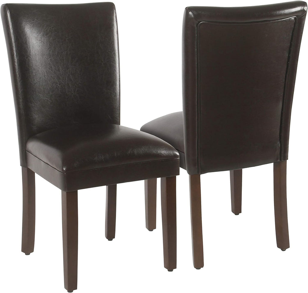 HomePop Parsons Upholstered Accent Dining Chair, Set of 2, Dark Brown Faux Leather
