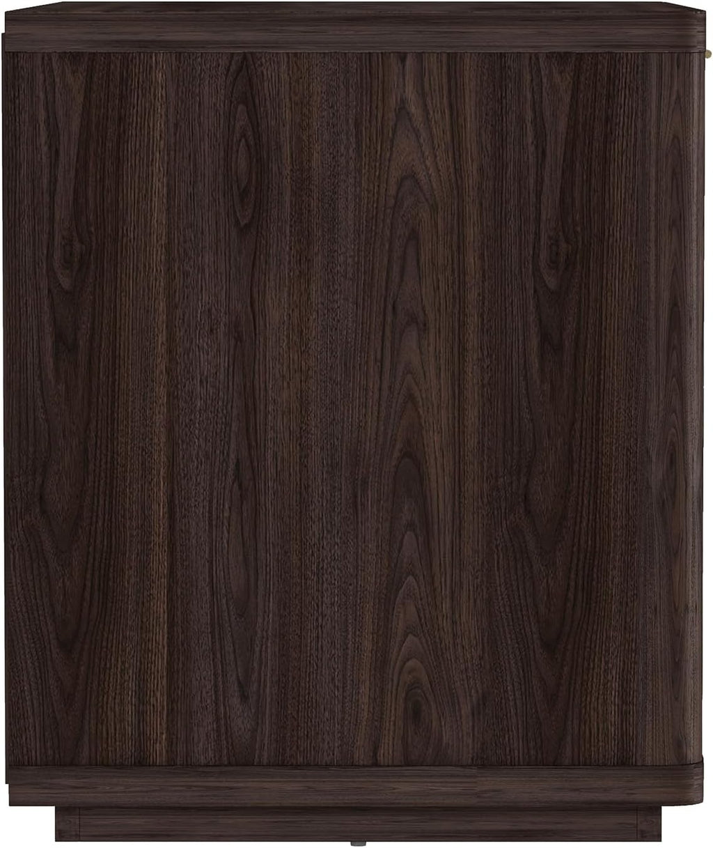 Manhattan Comfort Evelyn Set of 2 Nightstands with Drawer and Open Shelf Cubby, Minimalist Bedside Table with Rounded Corners and Raised Base, Modern Night Stand for Bedroom, or Living Room in Brown