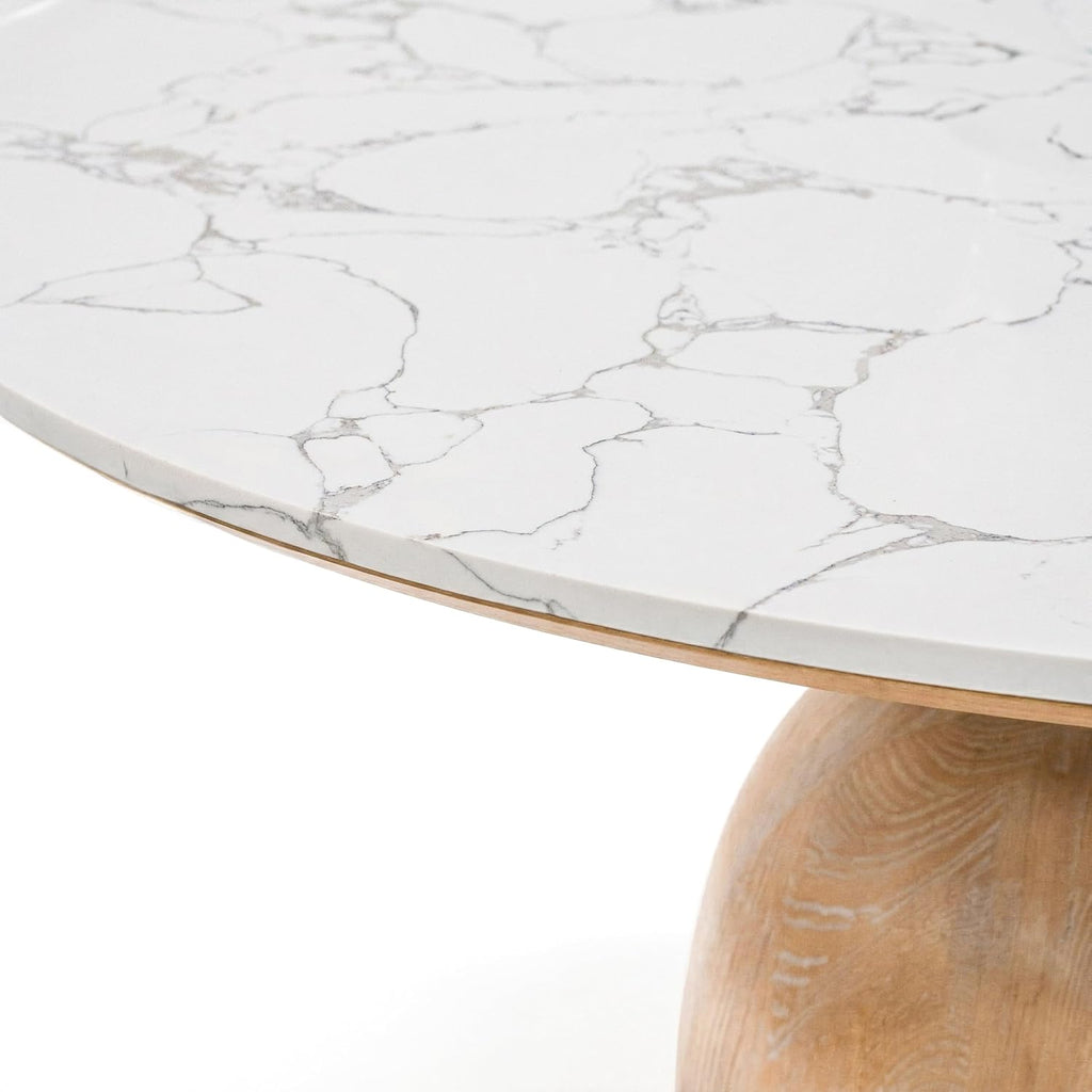 Furniture of America Sonya Modern Round Dining Table with Drum Base and Faux Marble Stone Top, Easy Assembly for Home, Kitchen and Living Room, Natural