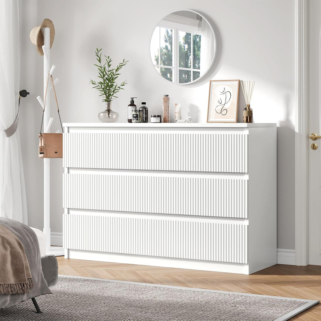 Jocoevol 6 Drawer Fluted Dresser, Modern Chest of Drawers for Bedroom with Hidden Handles, Wood Storage Organizer Cabinet for Living Room & Entryway, White (15.7' D x 47.3' W x 31.6' H)