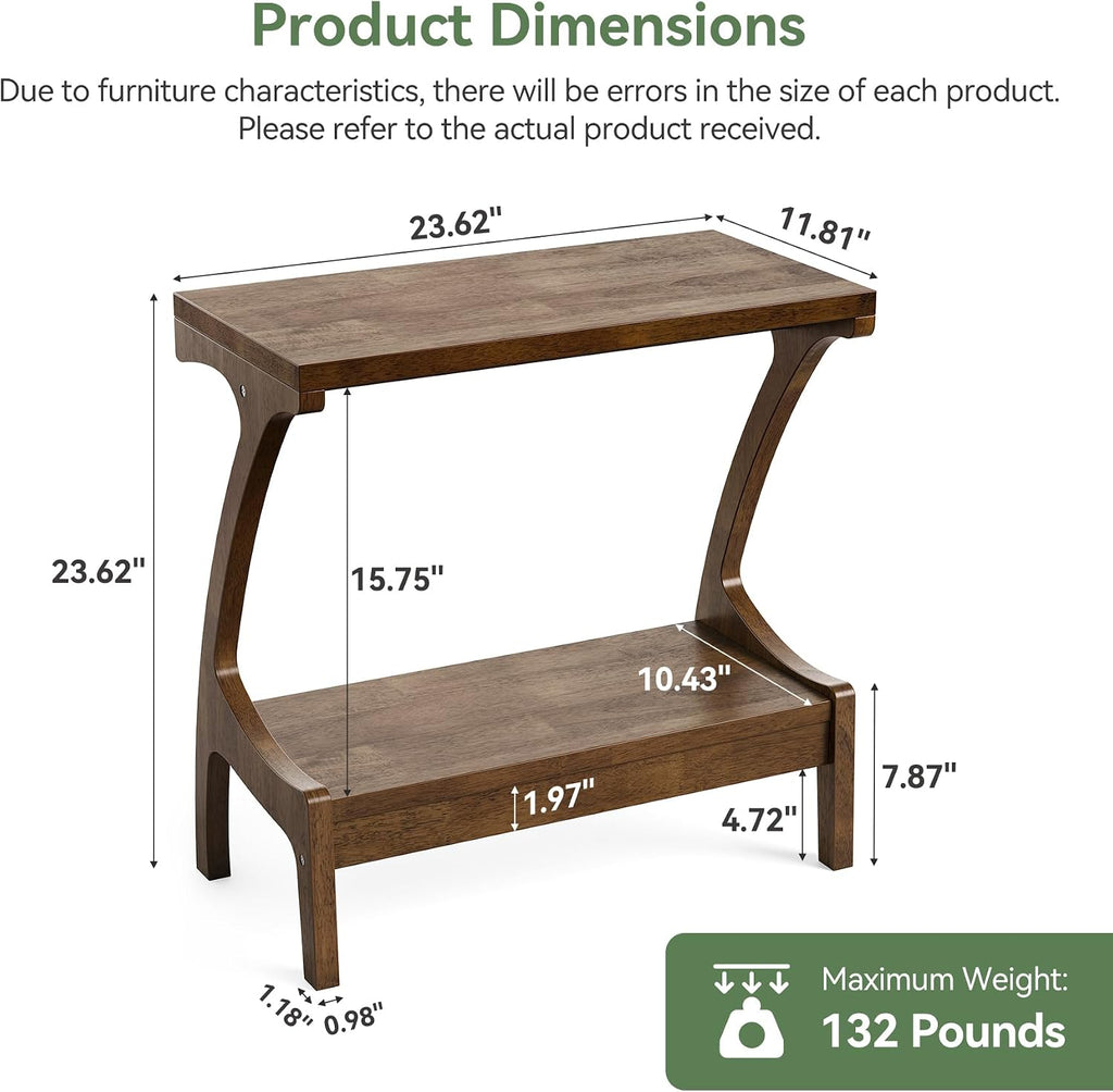 Solid Wood End Table with Storage Shelf, Small Accent Table for Living Room, Bedroom, or Office, Easy Assembly, Compact Side Table for Tight Spaces