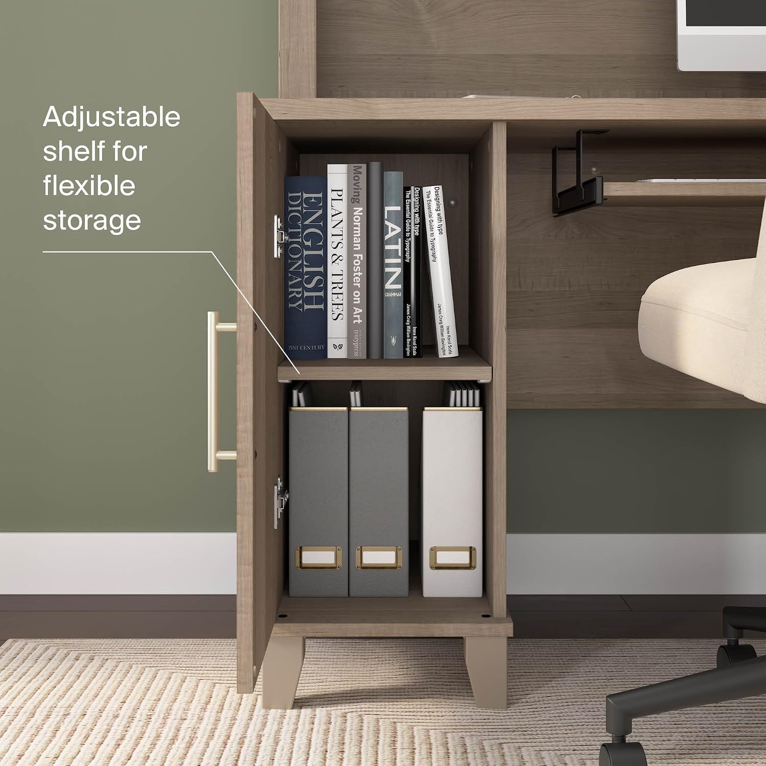 Bush Home 60-Inch L-Shaped Desk with Storage, Corner Computer Office Desk with Drawers and Storage Cabinet, Home Office Furniture, Somerset Collection, Ash Gray