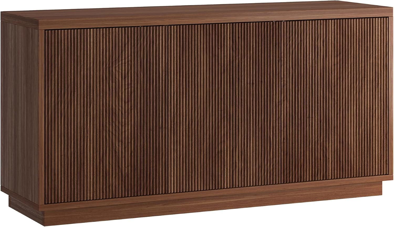 Henn&Hart Fluted TV Stand for TVs up to 55'' with 3 Swing Out Ribbed Doors and Adjustable Shelves for Living Room, Family Room, or Office, Medium Walnut