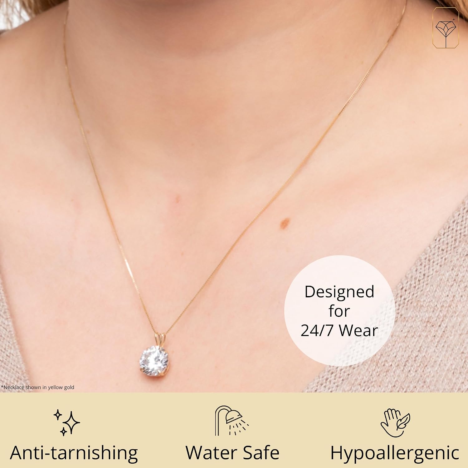 MAX + STONE 14k Gold 8mm Round Solitaire Cubic Zirconia Pendant Necklace for Women with 18 Inch Box Chain