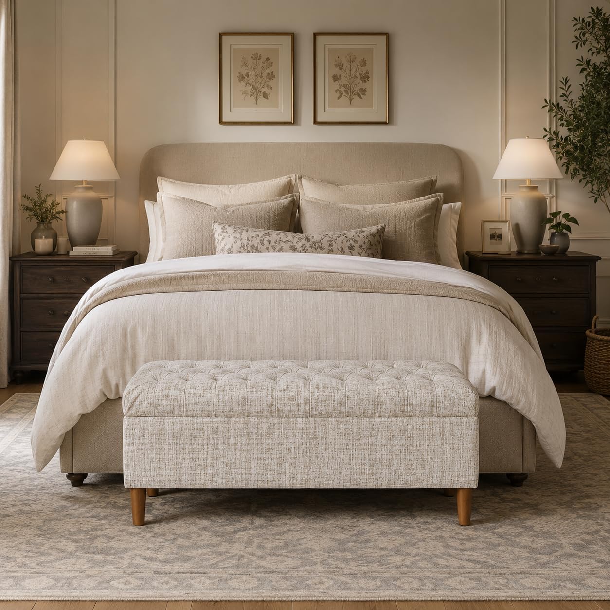HomePop 40' Ainsley Button Tufted Storage Bench - Cream Textural Woven