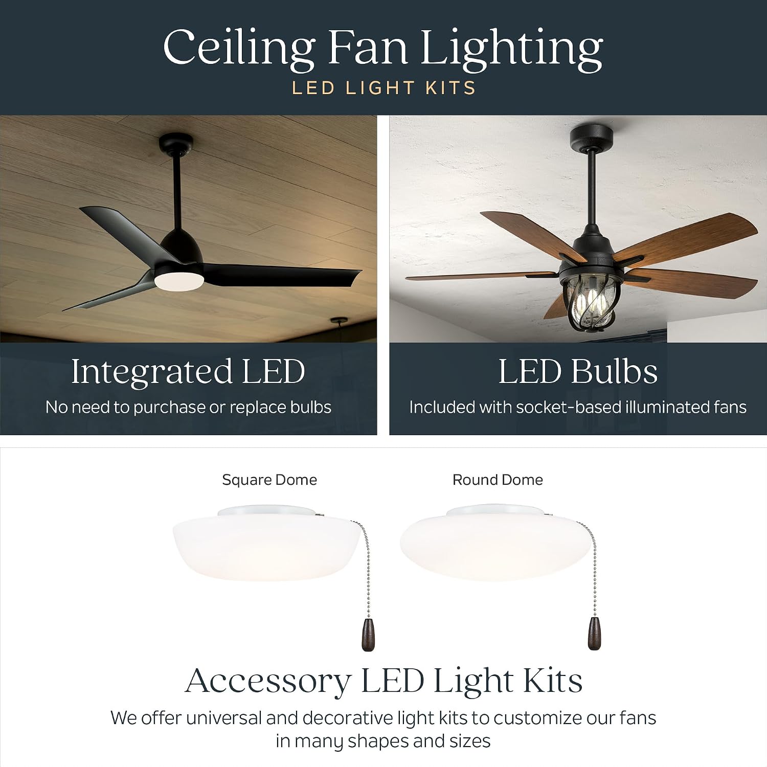 Kichler Ridley II 52' Ceiling Fan and Light Kit in Natural Brass, 3-Blade LED Ceiling Fan in Cherry Finish, 3000K, (52' W x 14.5' H), 300027NBR