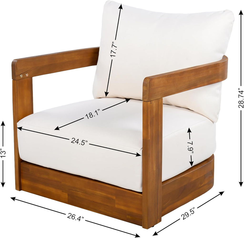 Christopher Knight Home Chloe Acacia Wood Lounge Chair Outdoor Set of 2, Curved Tub Design Accent Chairs with Weather Resistant Cushion, Comfy Low Profile Reading Seating for Backyard, Teak+ Beige