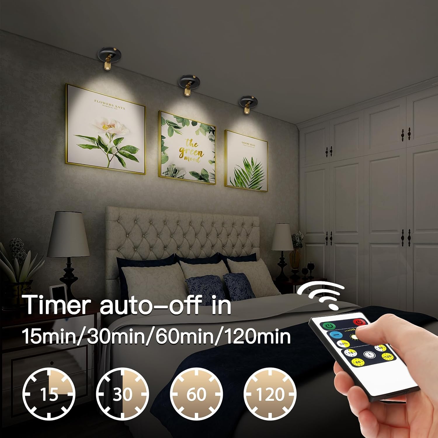 Indoor Plant Spotlight Battery Operated,Picture Light with Remote,Wall Painting Uplight,Wireless Dimmable Timer,Spot Light for Plants Trees Pictures Dis Painting Art e Gallery Portrait