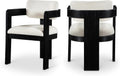 Meridian Furniture Sacha Collection Art Deco Dining Chair, Solid Fluted Wood, 22.5' W x 22' D x 31' H, Set of 2 (Cream, Black Finish, Linen Textured Fabric)