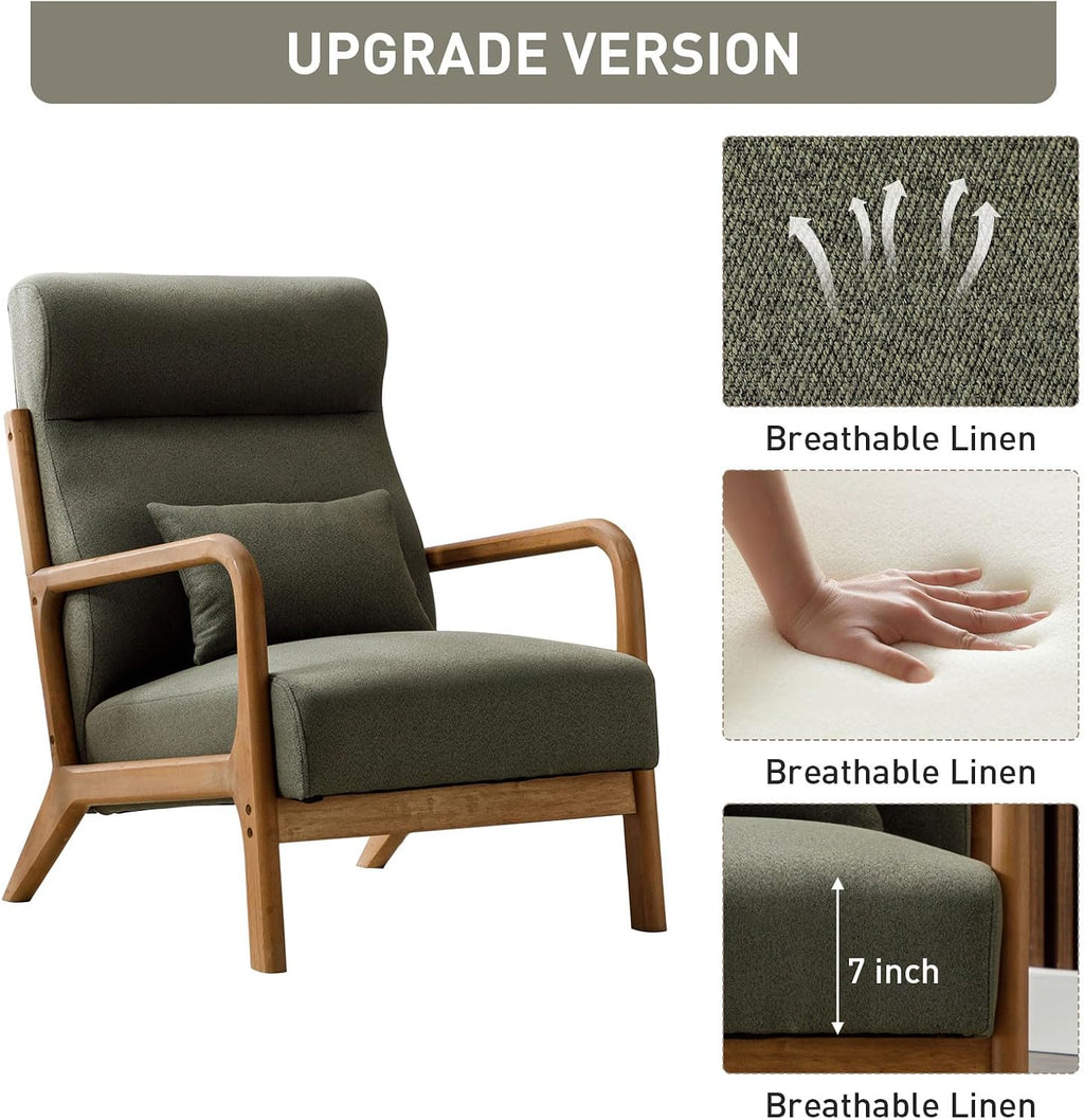 ANJ Mid Century Modern High Back Accent Chairs Set of 2, Single Lounge Armchair with Solid Wood Frame, Comfy Reading Chair for Living Room, Easy Assembly