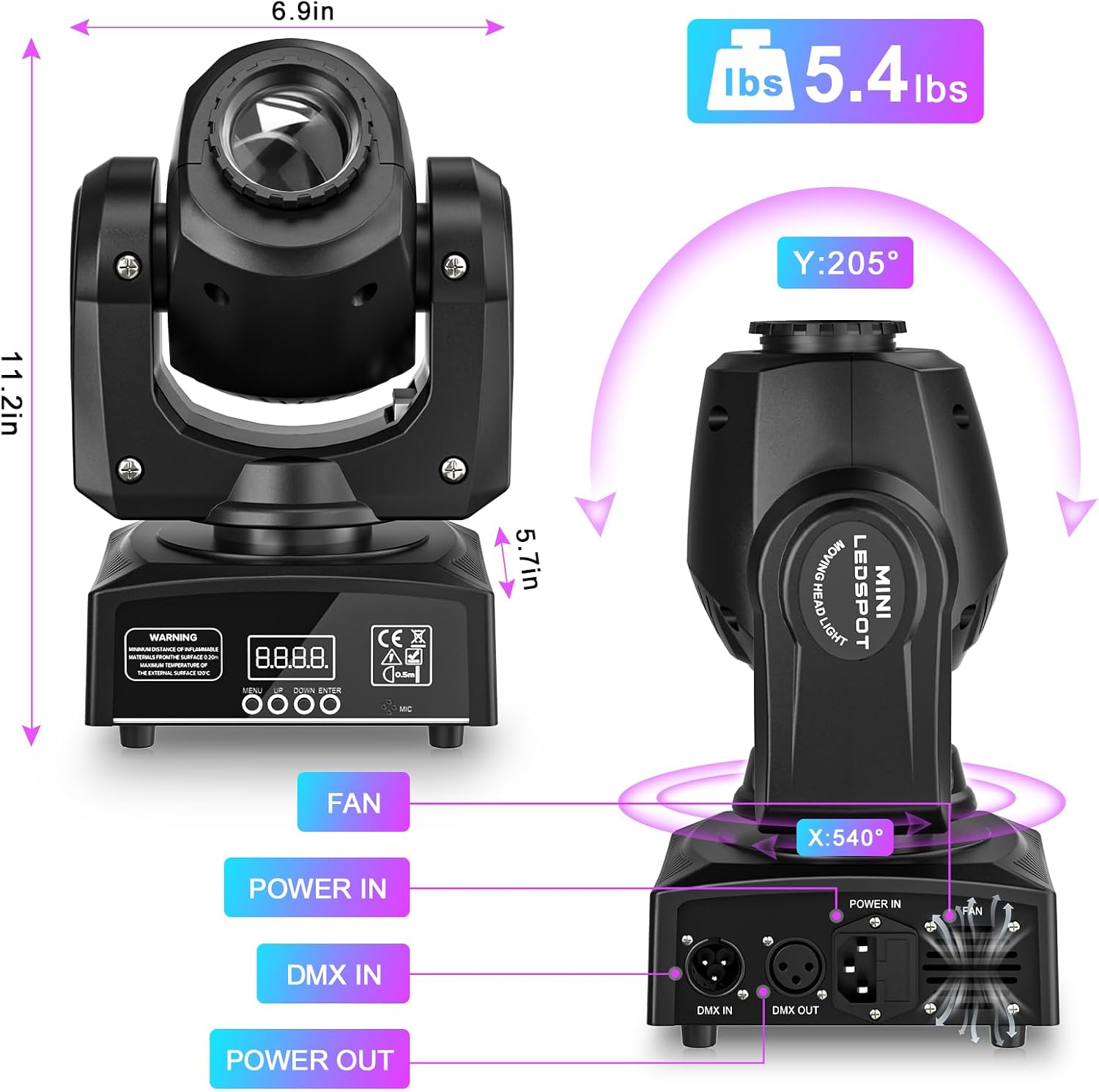 U`King LED Moving Head Light, 25W Moving Head DJ Lights with 7 GOBO 7 Color and Open White Stage Lighting by DMX and Sound Activated Spotlight for Parties Wedding Church Live Show KTV Club (Set of 4)