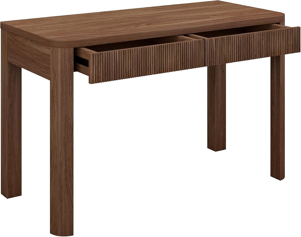 Henn&Hart 47.5'' Modern Rectangular Wooden Fluted Home Office Desk, Computer Desk, Ribbed Writing Table with 2 Drawers for Home Office, Medium Walnut
