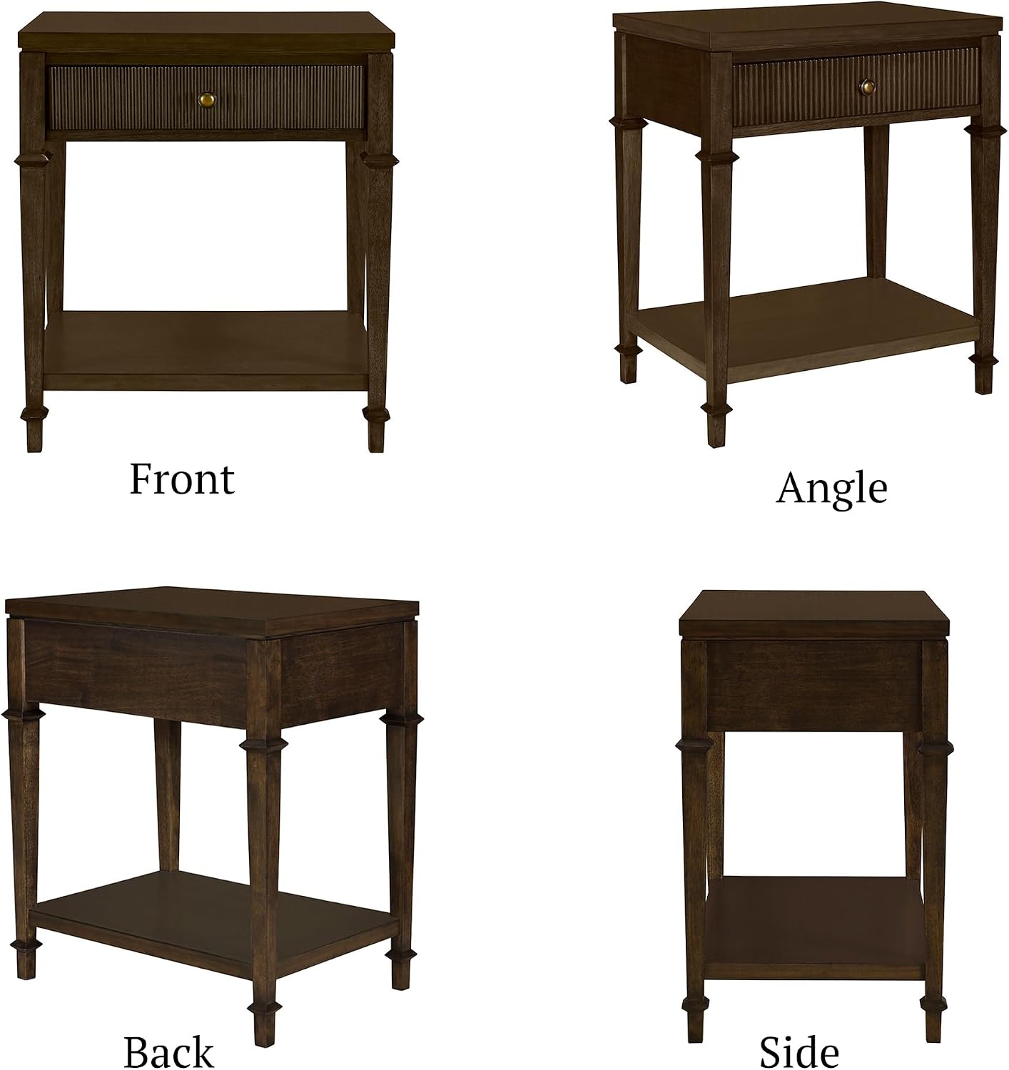 Martha Stewart Kenna Drawer Nightstand for Bedroom Nightstand with Drawer Lily Pond Collection Bedside Table Cottage Design Fluted Drawer, Metal Hardware, Coastal Bedroom Furniture, 26' H Dark Coffee