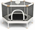 Kids Trampoline, Aesthetic Indoor and Outdoor Toddler Trampoline with Safety Net, Basketball Hoop, 220lb Capacity, Ultra Safe No-Gap Design, Gifts for Boys & Girls