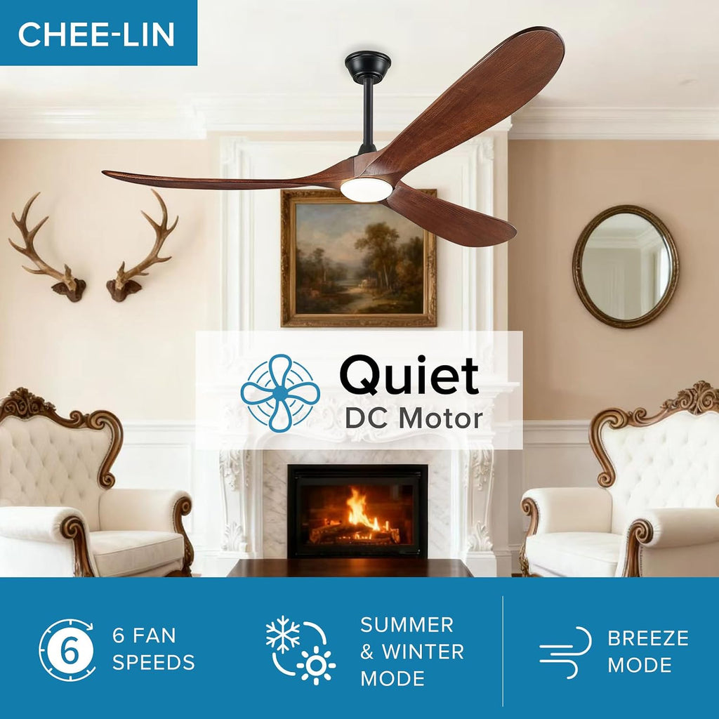 Ceiling Fan with Light: Large Outdoor Ceiling Fans for Patios with Alexa/App/Remote Control, 3 Blades Wood Modern Farmhouse Fan, Commercial Home Ceiling Fan for Outside Porch Indoor Office